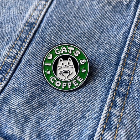 PIN I LOVE CATS AND COFFEE